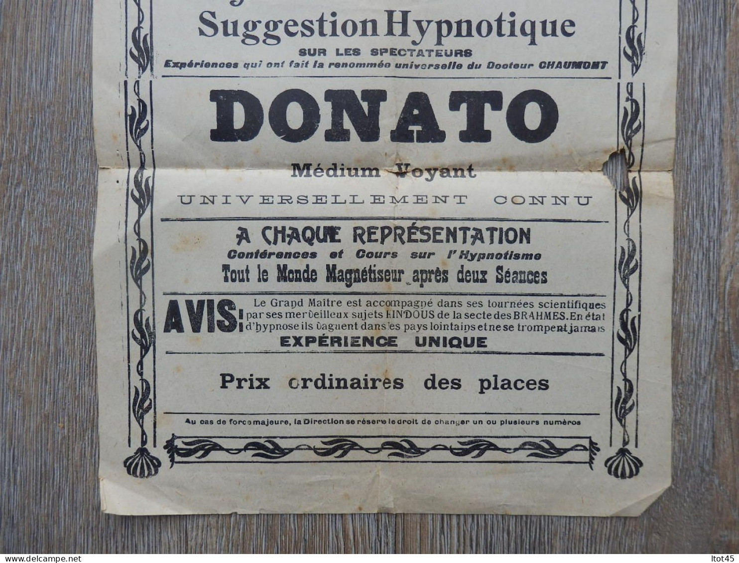 DOCUMENT PUBLICITAIRE CHAUMONT FAKIR EGYPTIEN DONATO MEDIUM THEATRE SAINT-MENEHOULD 1911 - Publicités