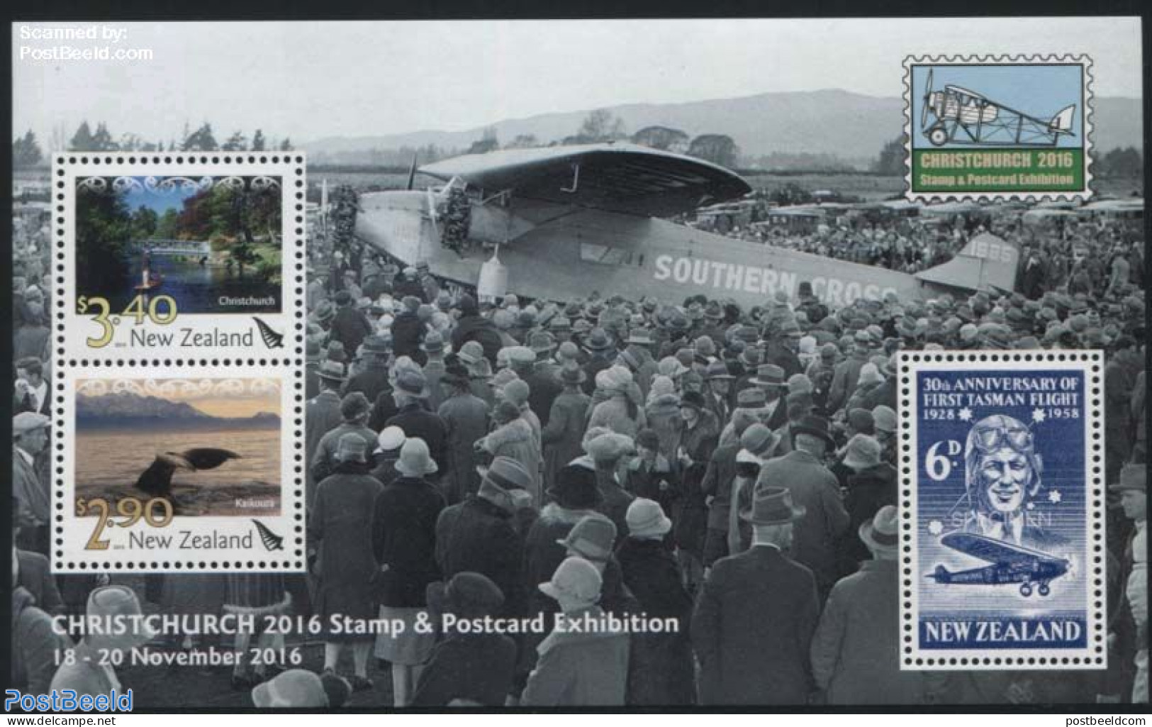 New Zealand 2016 Stamp & Postcard Christchurch S/s, Mint NH, Nature - Transport - Sea Mammals - Philately - Aircraft &.. - Ongebruikt