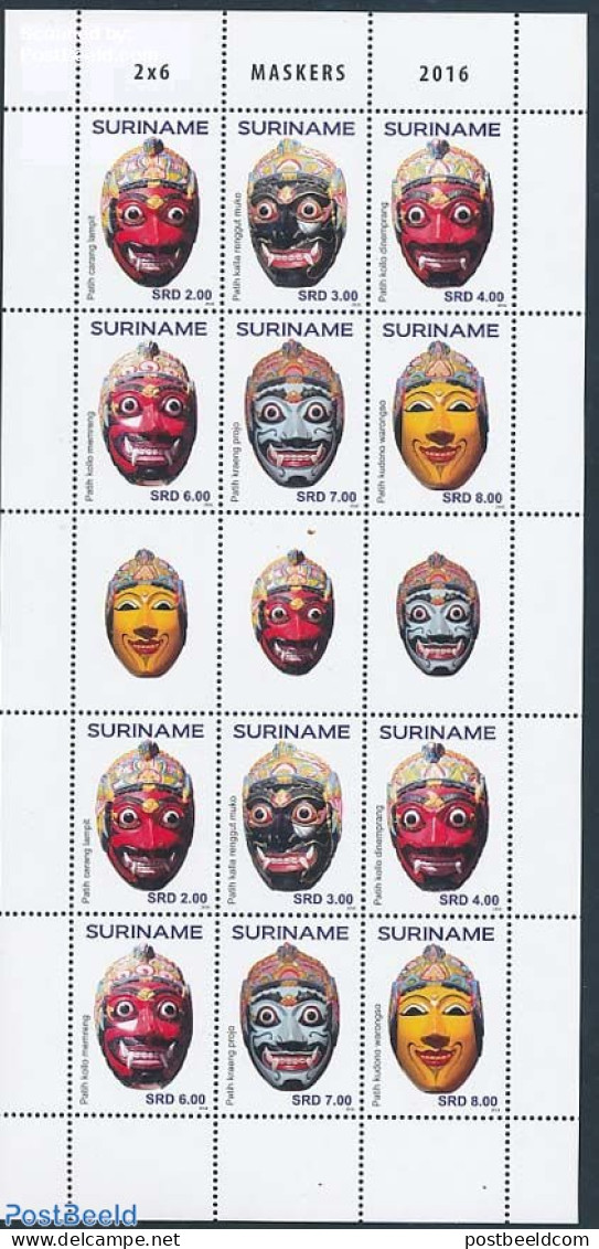 Suriname, Republic 2016 Masks M/s, Mint NH, Various - Folklore - Surinam