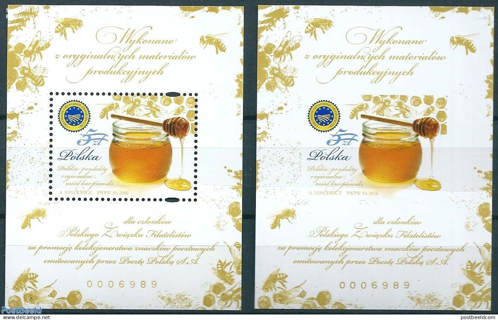 Poland 2016 Honey From Kurpie 2 S/s (not Valid For Postage), Mint NH, Health - Nature - Food & Drink - Bees - Unused Stamps