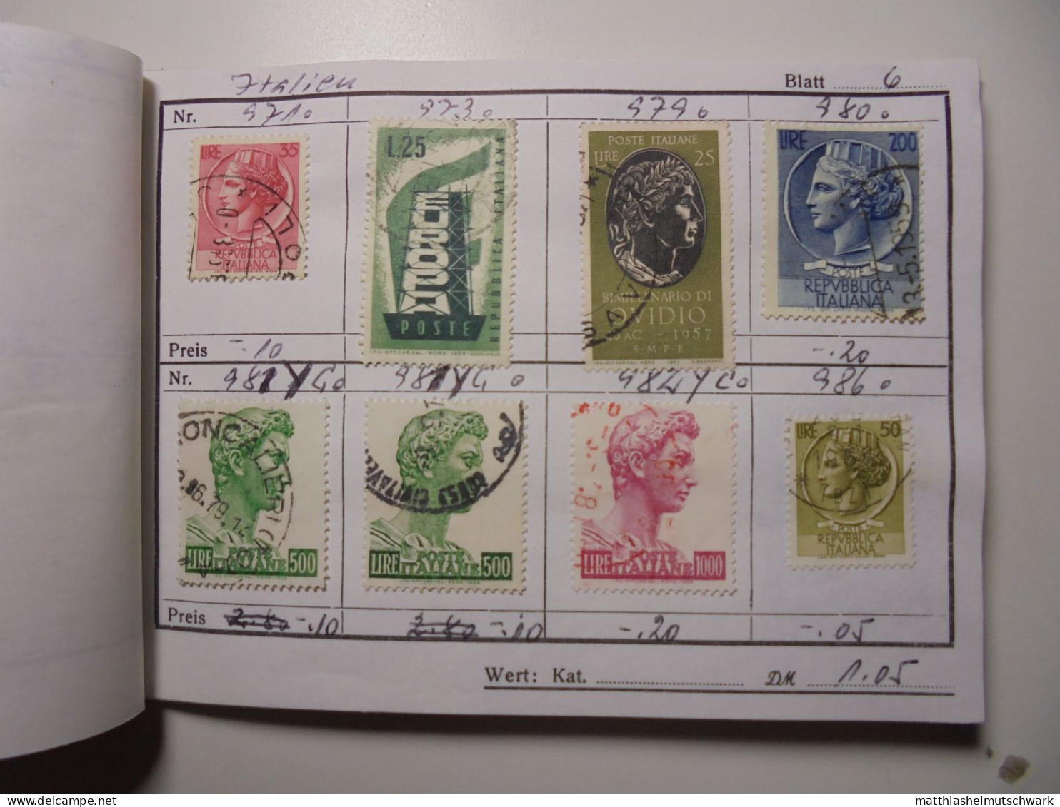 Auswahlheft Nr. 495 20 Blätter 157 Briefmarken xx Italien 1953-1956/Mi Nr. 887-1257, unvollständig Ca. €