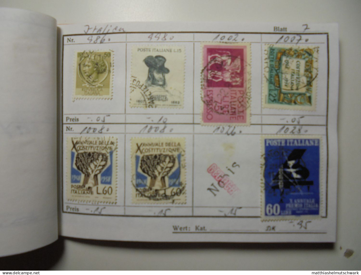 Auswahlheft Nr. 495 20 Blätter 157 Briefmarken xx Italien 1953-1956/Mi Nr. 887-1257, unvollständig Ca. €