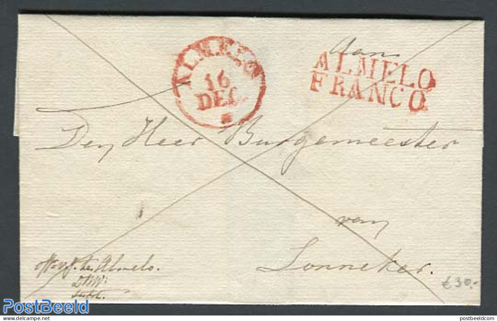 Netherlands 1834 Folding Cover From Almelo To Lonneker, Postal History - ...-1852 Voorlopers