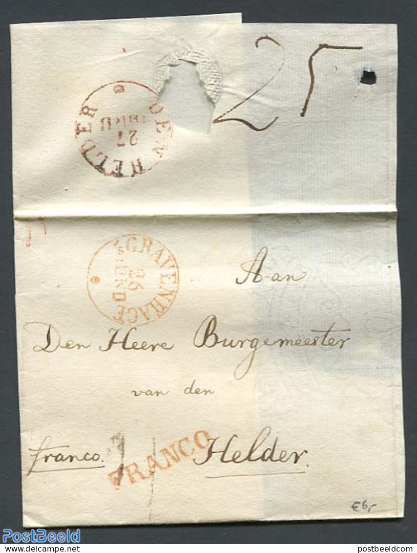 Netherlands 1833 Folding Cover From S Gravenhage To Helder, Postal History - ...-1852 Voorlopers