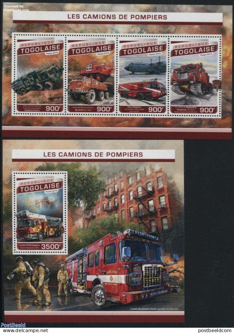 Togo 2016 Fire Engines 2 S/s, Mint NH, Transport - Automobiles - Fire Fighters & Prevention - Aircraft & Aviation - Voitures