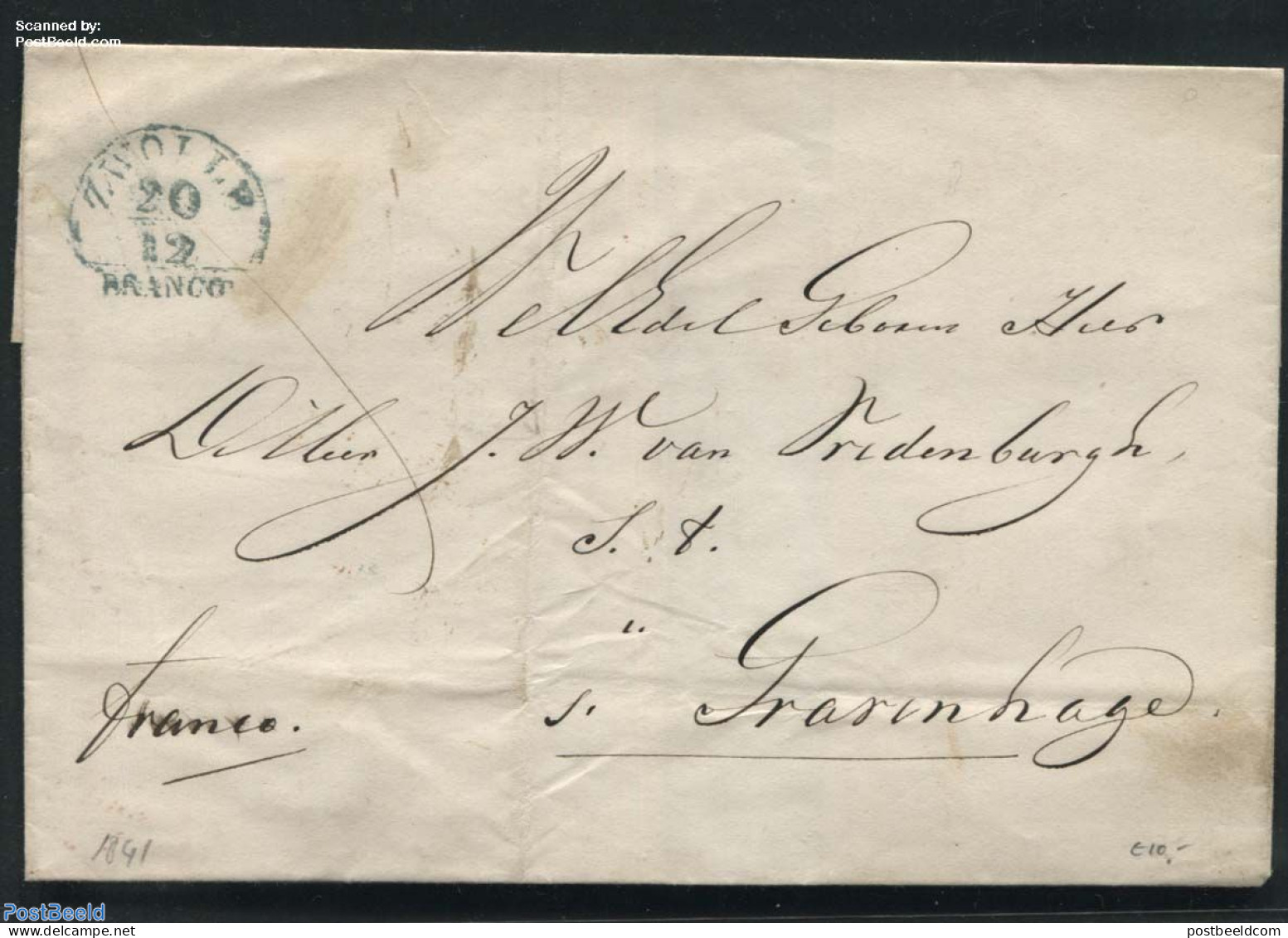 Netherlands 1841 Folding Cover From Zwolle To S Gravenhage, Postal History - ...-1852 Voorlopers