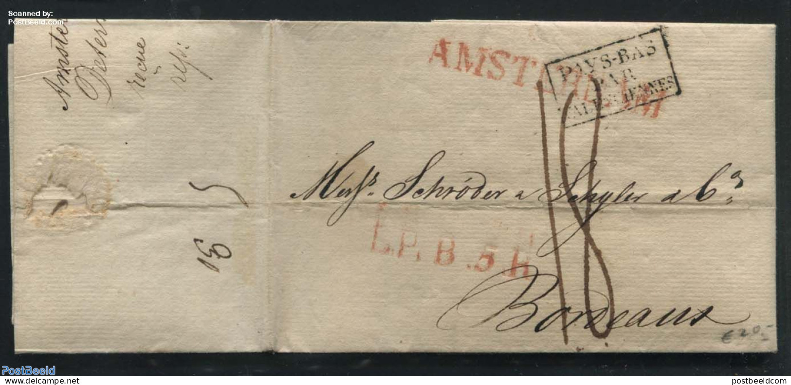 Netherlands 1820 Letter From Amsterdam To Bordeaux, Postal History - ...-1852 Voorlopers