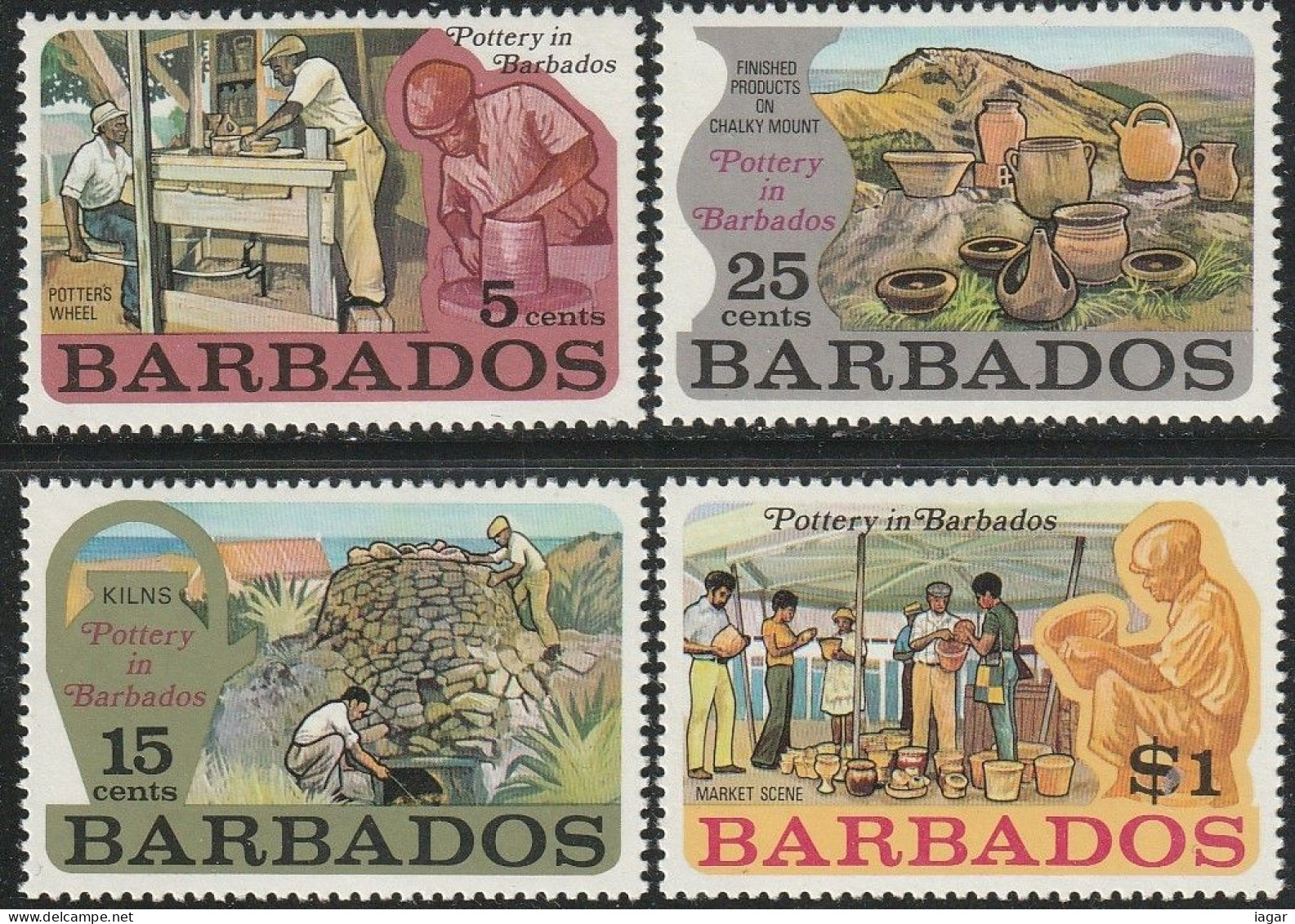 THEMATIC CULTURE:  HANDICRAFT, POTTERY IN BARBADOS.  POTTER'S WHEEL, KILNS, PRODUCTS, MARKET SCENE    -     BARBADOS - Other & Unclassified