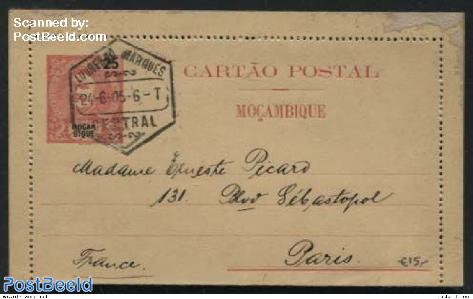 Mozambique 1905 Card Letter To Paris, Used Postal Stationary - Mosambik