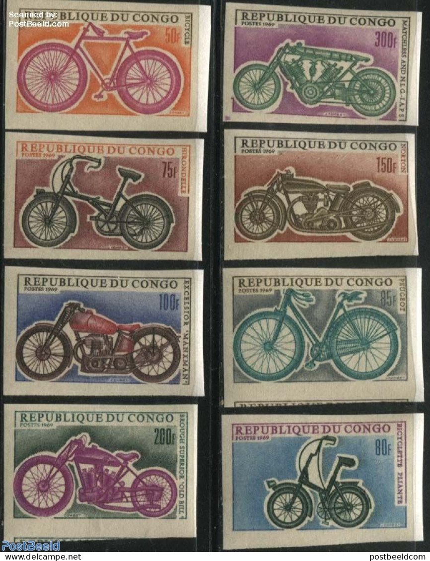 Congo Republic 1969 Motorcycles 8v, Imperforated, Mint NH, Transport - Motorcycles - Motorfietsen
