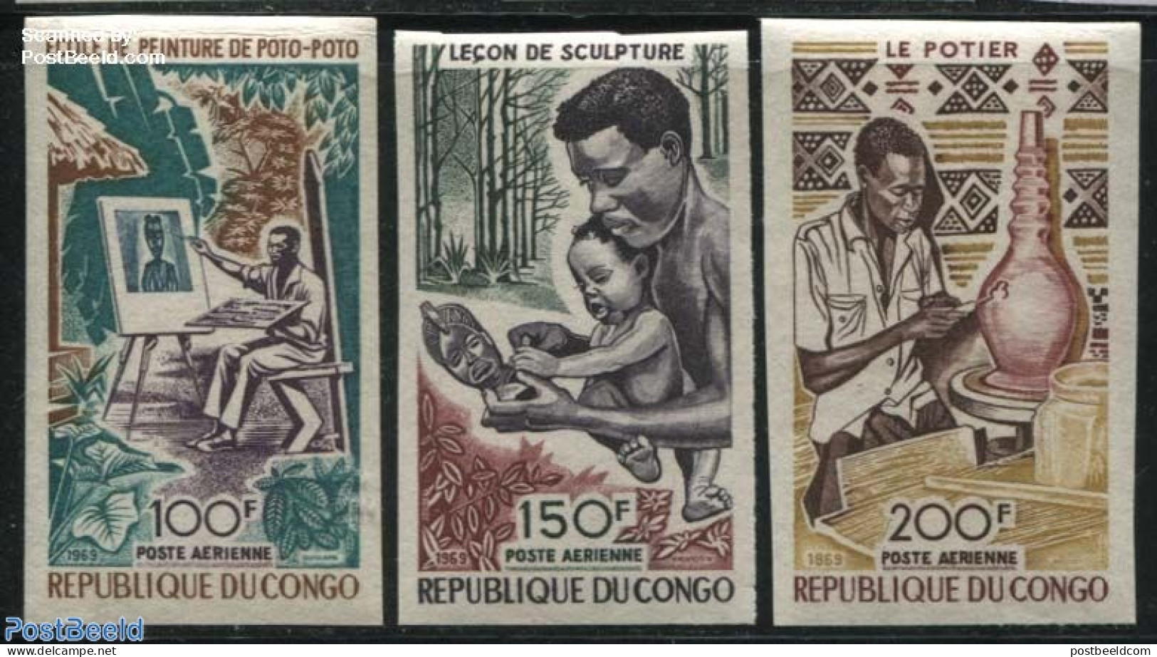 Congo Republic 1970 Art & Culture 3v, Imperforated, Mint NH - Otros & Sin Clasificación