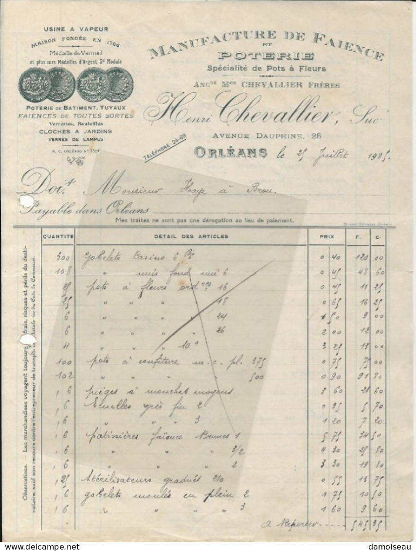 45, Orléans, Manufacture De Faïence Et  Poteries, Henri Chevallier, Suc. - 1900 – 1949