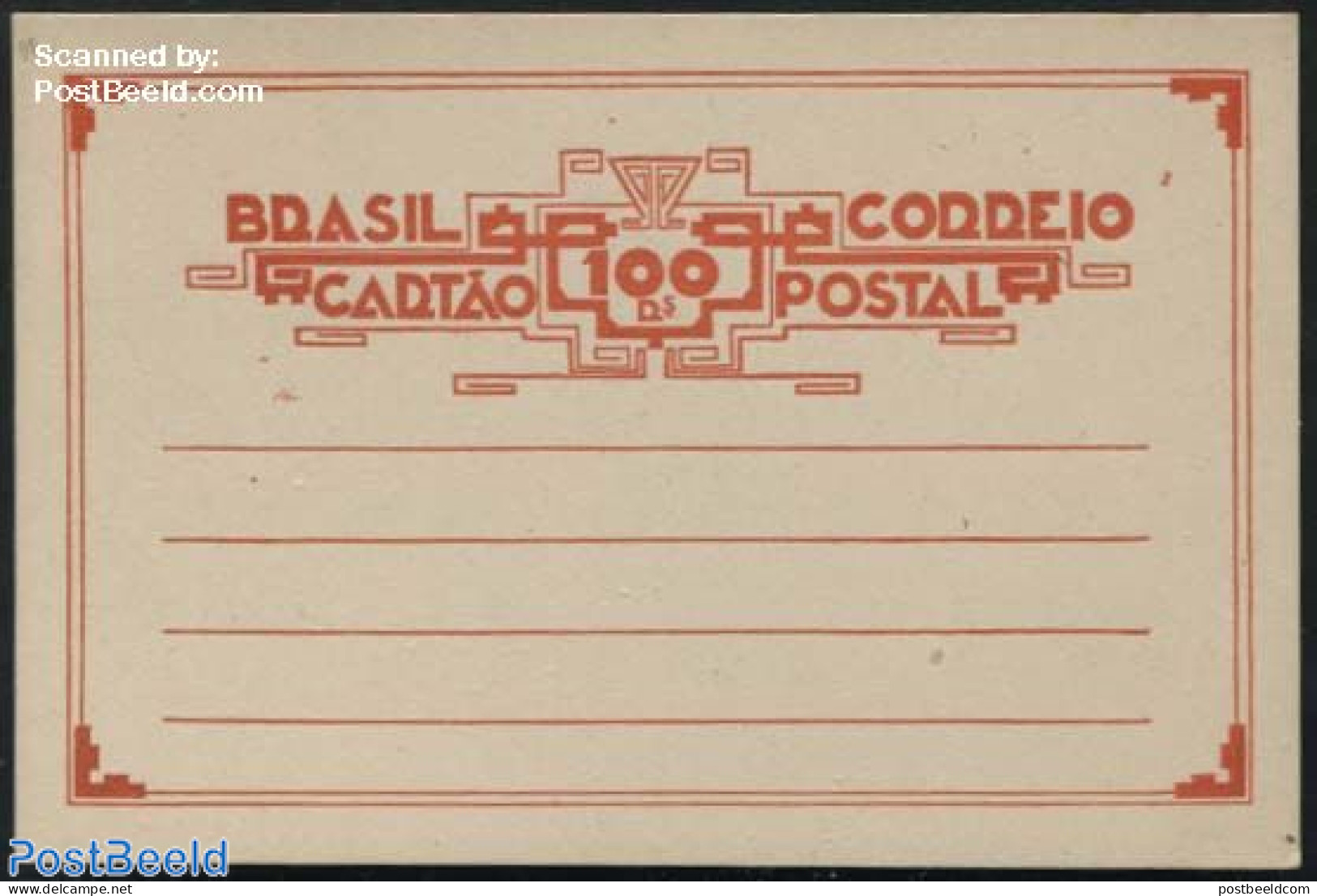 Brazil 1935 Postcard 100R, Red Orange, Unused Postal Stationary - Covers & Documents