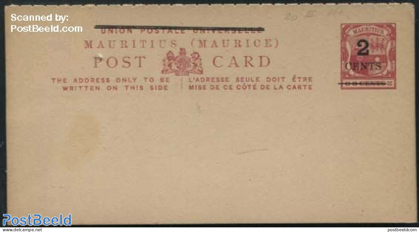Mauritius 1900 Reply Paid Postcard 2CENTS/2CENTS On 8c/8c, Unused Postal Stationary, History - Transport - Coat Of Arm.. - Schiffe