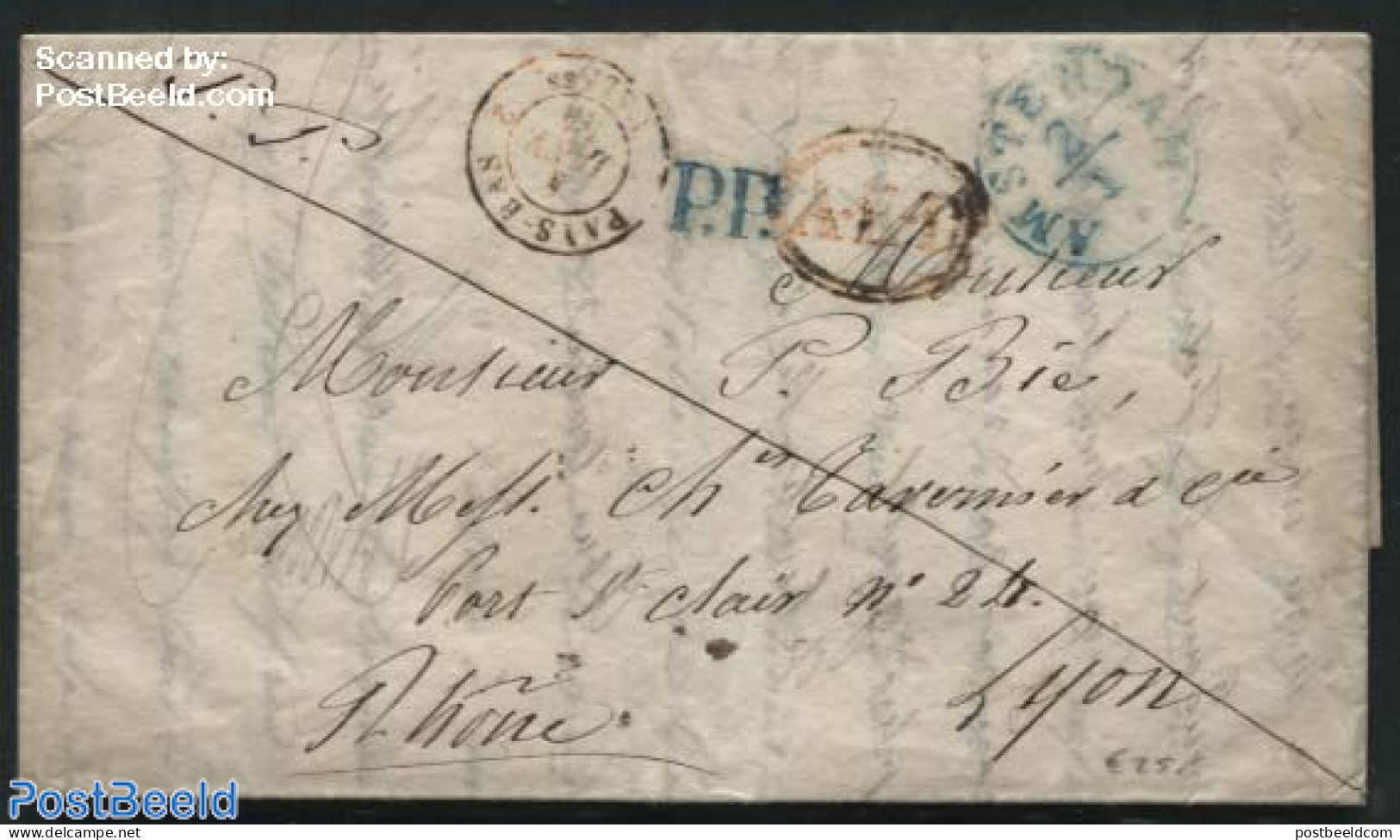 Netherlands 1844 Folding Letter From Amsterdam To Lyon, Postal History - ...-1852 Voorlopers