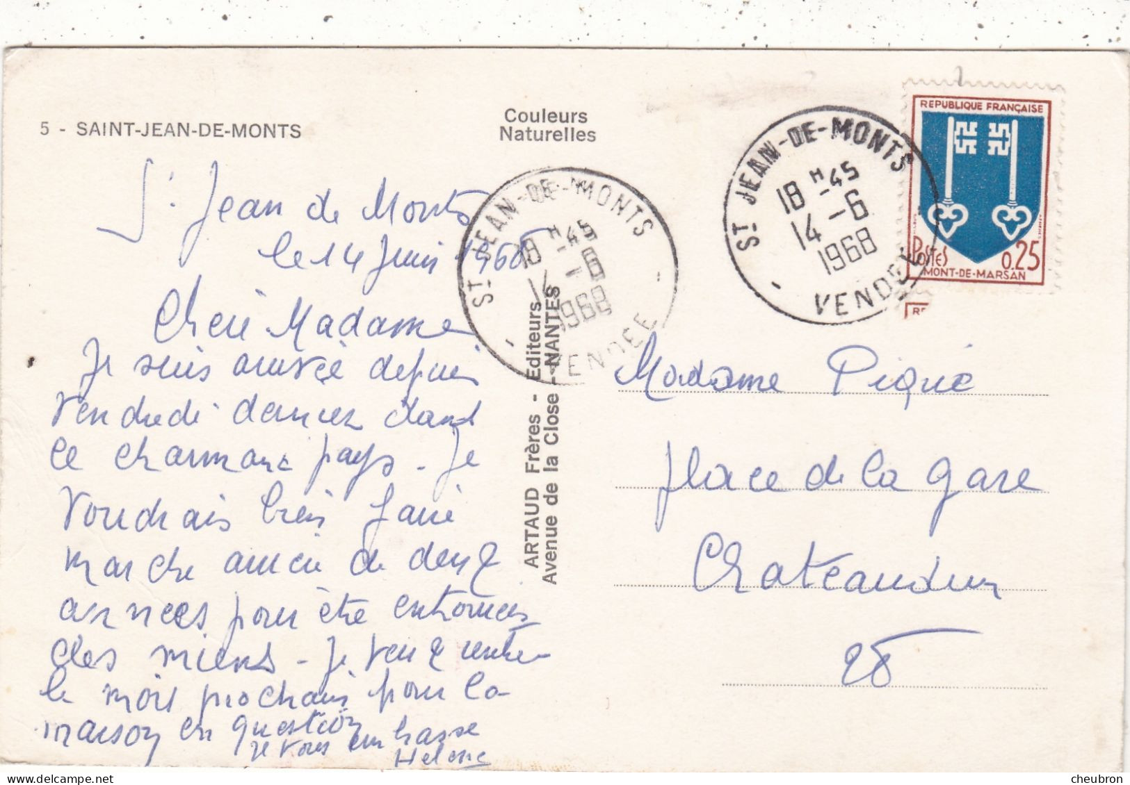 85. SAINT JEAN DE MONTS. CPA MULTIVUES. 4 VUES ET JEUNE MARAICHINE. . ANNEE 1968 + TEXT - Saint Jean De Monts