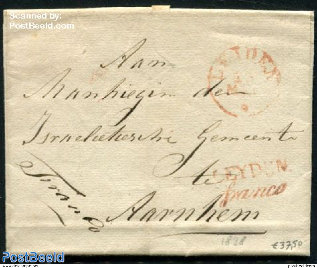 Netherlands 1838 Folding Letter From Leiden To Arnhem, Postal History - ...-1852 Préphilatélie
