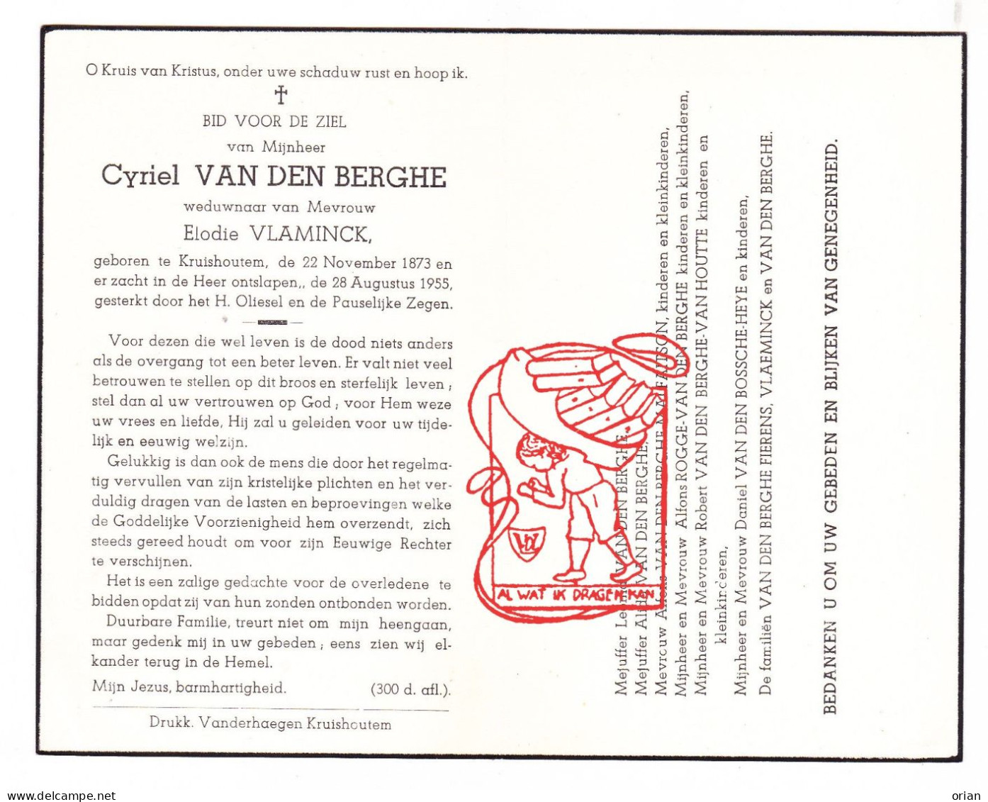 DP Cyriel Vandenberghe ° Kruishoutem 1873 † 1955 X Elodie Vlaminck // Malfaitson Rogge Van Houtte Fierens Vlaeminck - Andachtsbilder