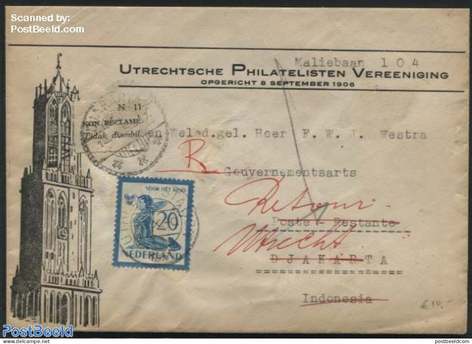 Netherlands 1950 Cover To Djakarta, Indonesia, Postal History, Art - Children Drawings - Covers & Documents