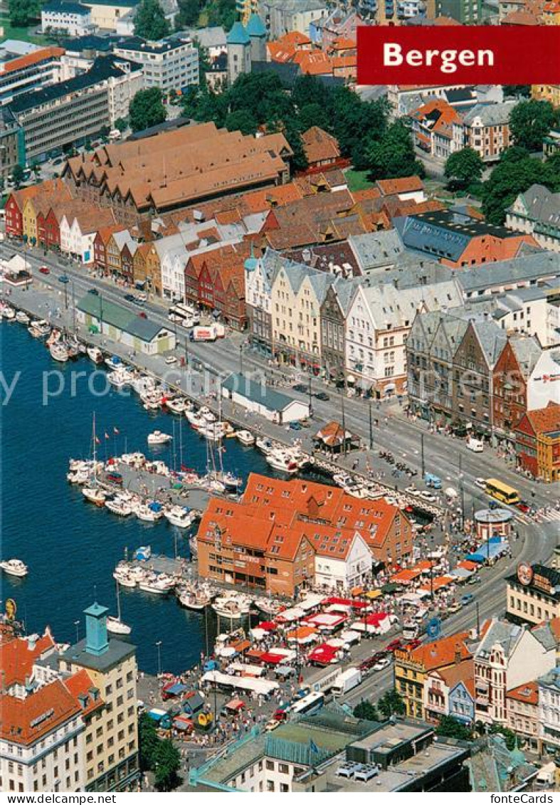 73682167 Bergen Norwegen Bryggen Og Fisketorget Fliegeraufnahme Bergen Norwegen - Norvège