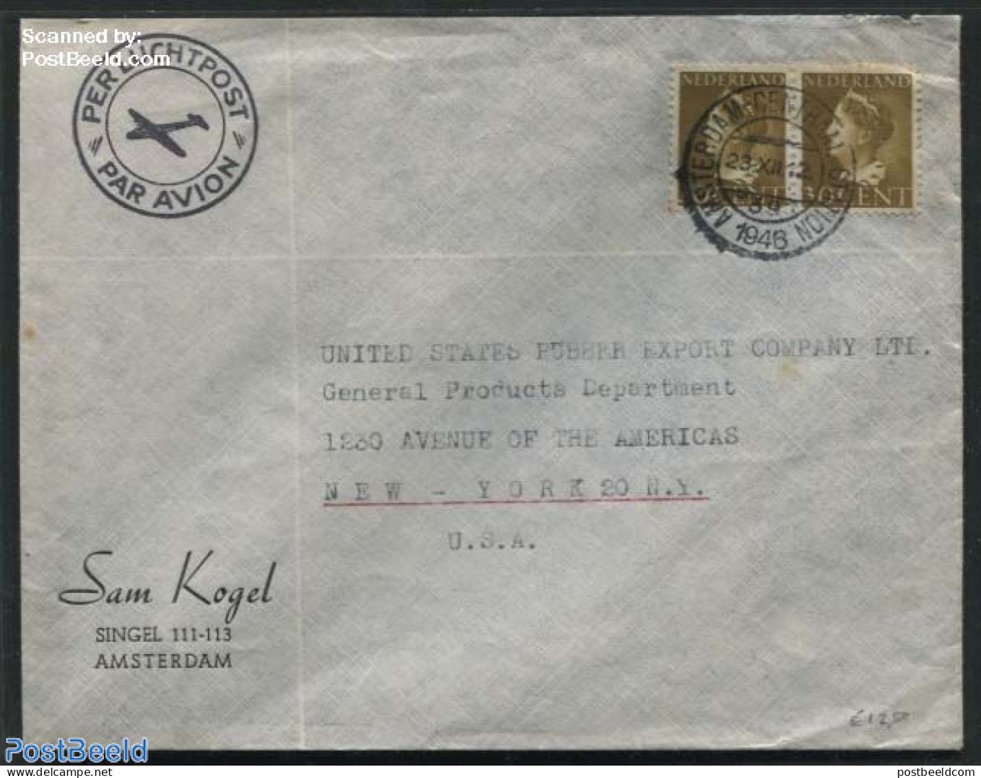 Netherlands 1940 A Pair Of Nvhp No. 342 On A Airmail To New York, Postal History, History - Kings & Queens (Royalty) - Covers & Documents