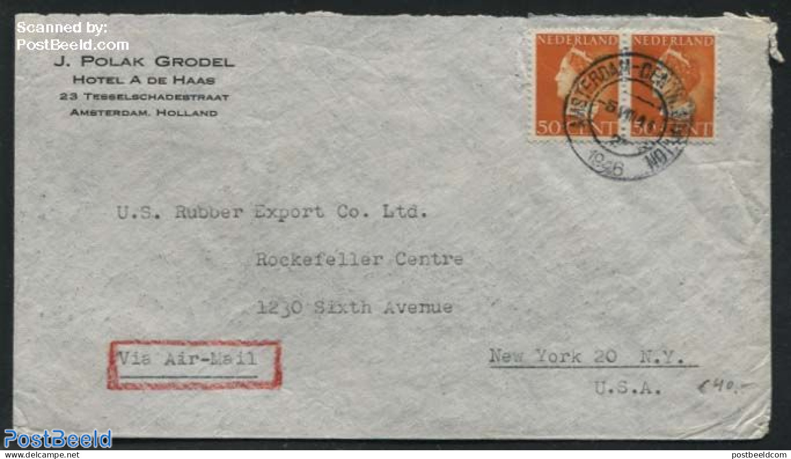 Netherlands 1946 A Pair Of Nvhp No.344 On An Airmail To New York, Postal History, History - Kings & Queens (Royalty) - Briefe U. Dokumente