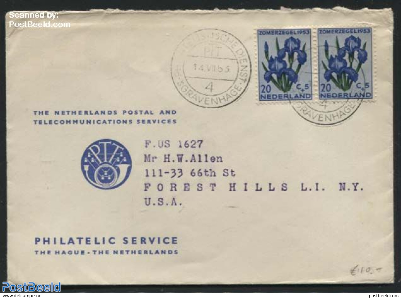 Netherlands 1953 A Pair Of Nvhp No. 606 On A Cover To New York, Postal History, Nature - Flowers & Plants - Covers & Documents