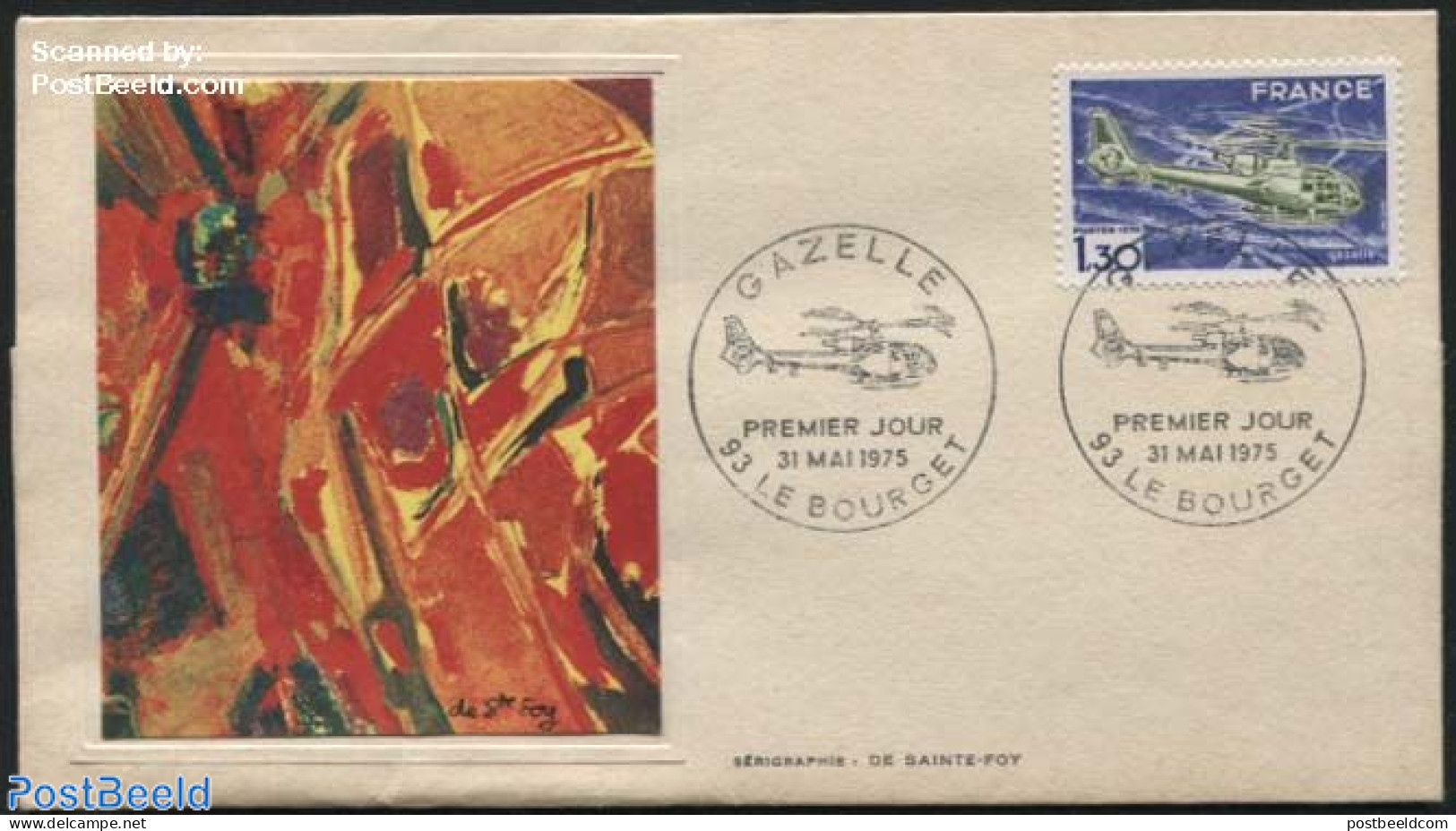 France 1975 Art Cover, Helicopter - Sainte-Foy, First Day Cover, Transport - Helicopters - Storia Postale