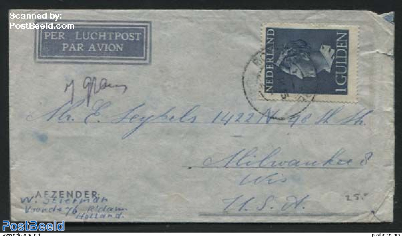 Netherlands 1946 Queen Wilhelmina. Airmail To USA, Postal History, History - Kings & Queens (Royalty) - Covers & Documents