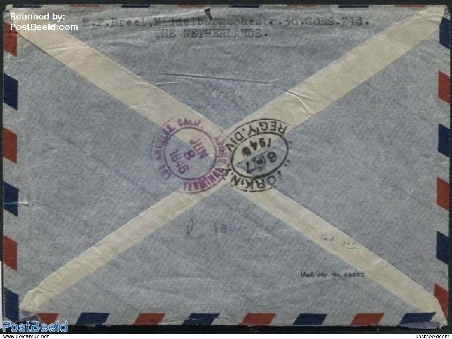 Netherlands 1946 Queen Wilhelmina. Registered Expres Airmail To Los Angelos, Postal History, History - Kings & Queens .. - Brieven En Documenten