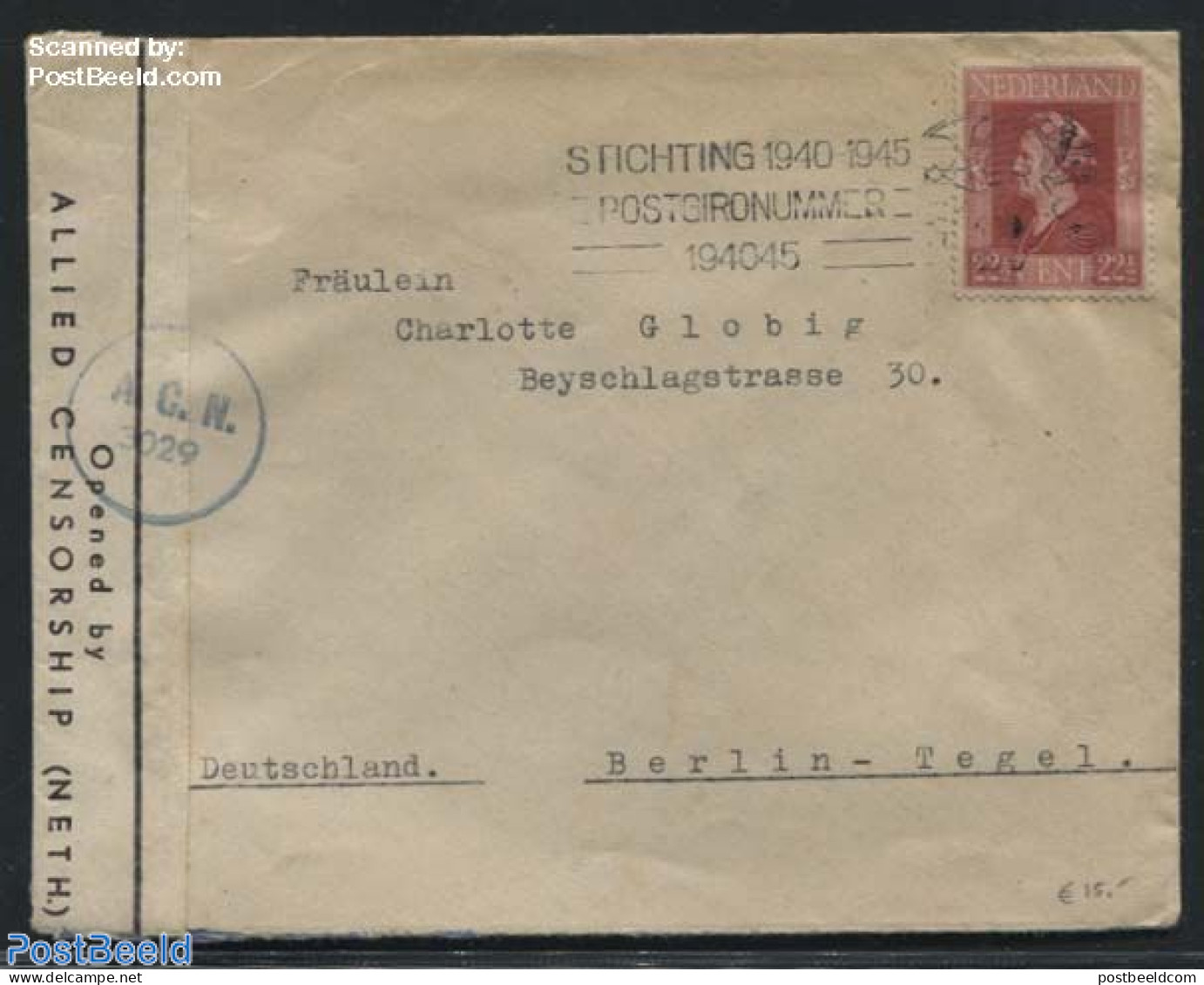 Netherlands 1946 Queen Wilhelmina. Cover To Berlin, Postal History, History - Kings & Queens (Royalty) - Brieven En Documenten
