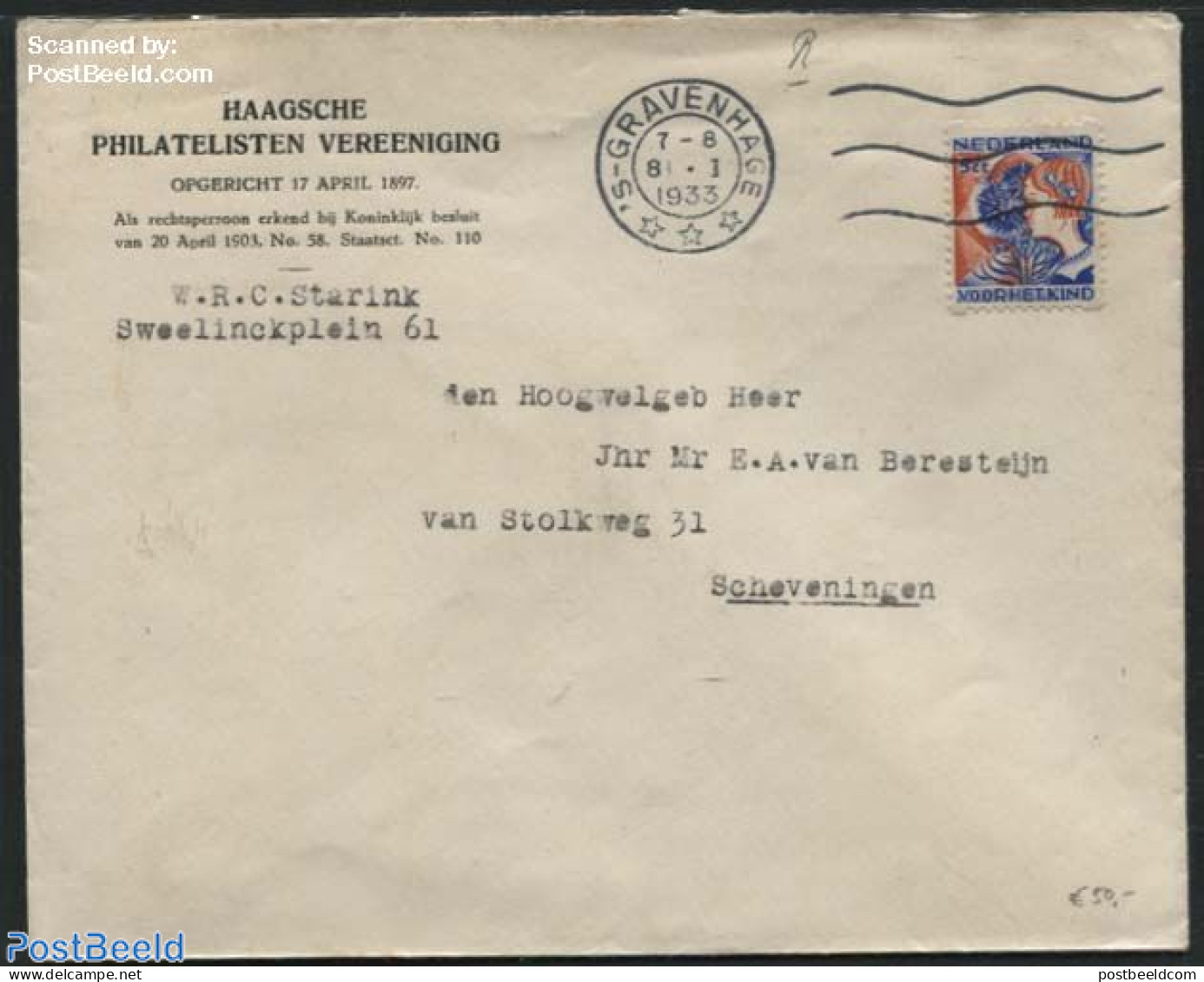 Netherlands 1932 Cover To Scheveningen. Syncopated Perforations., Postal History, Nature - Flowers & Plants - Covers & Documents