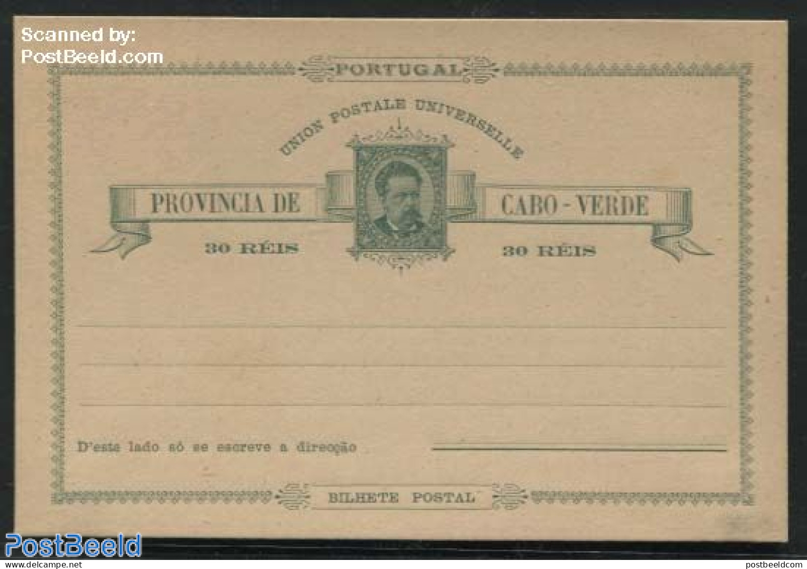 Cape Verde 1885 Postcard 30R, Unused Postal Stationary - Isola Di Capo Verde