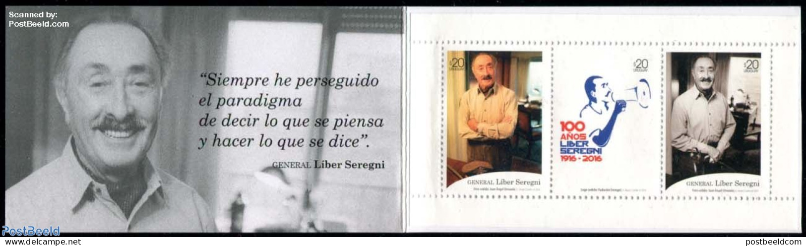 Uruguay 2016 Liber Seregni 3v In Booklet, Mint NH, Stamp Booklets - Unclassified