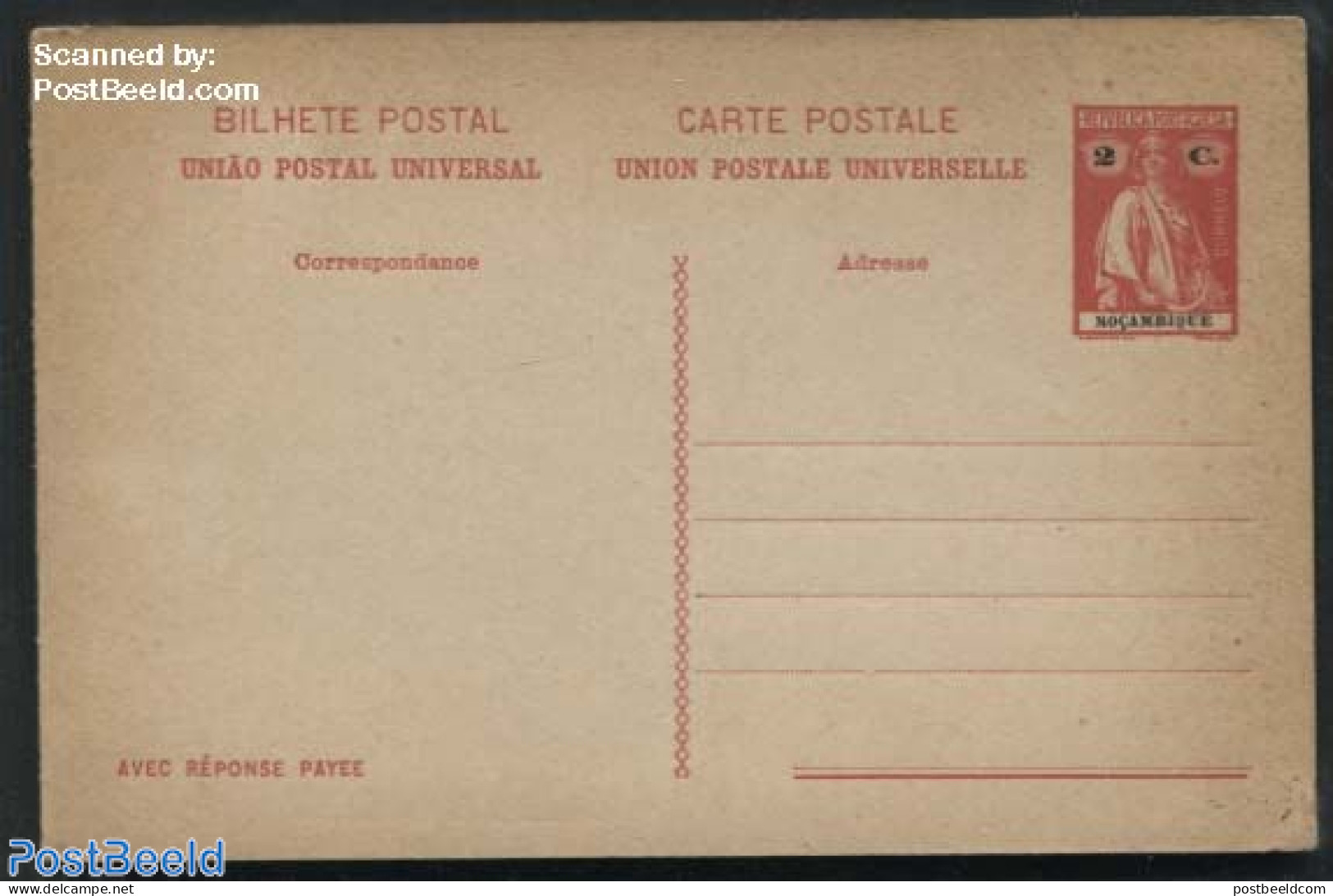 Mozambique 1914 Reply Paid Postcard 2/2c, Unused Postal Stationary - Mozambique