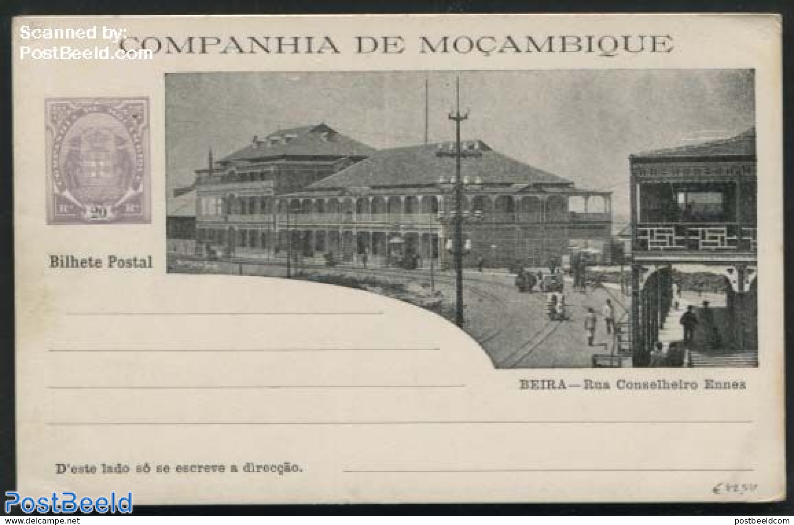 Mozambique 1904 Companhia Postcard 20R, Rua Conselheiro Ennes, Unused Postal Stationary - Mozambico