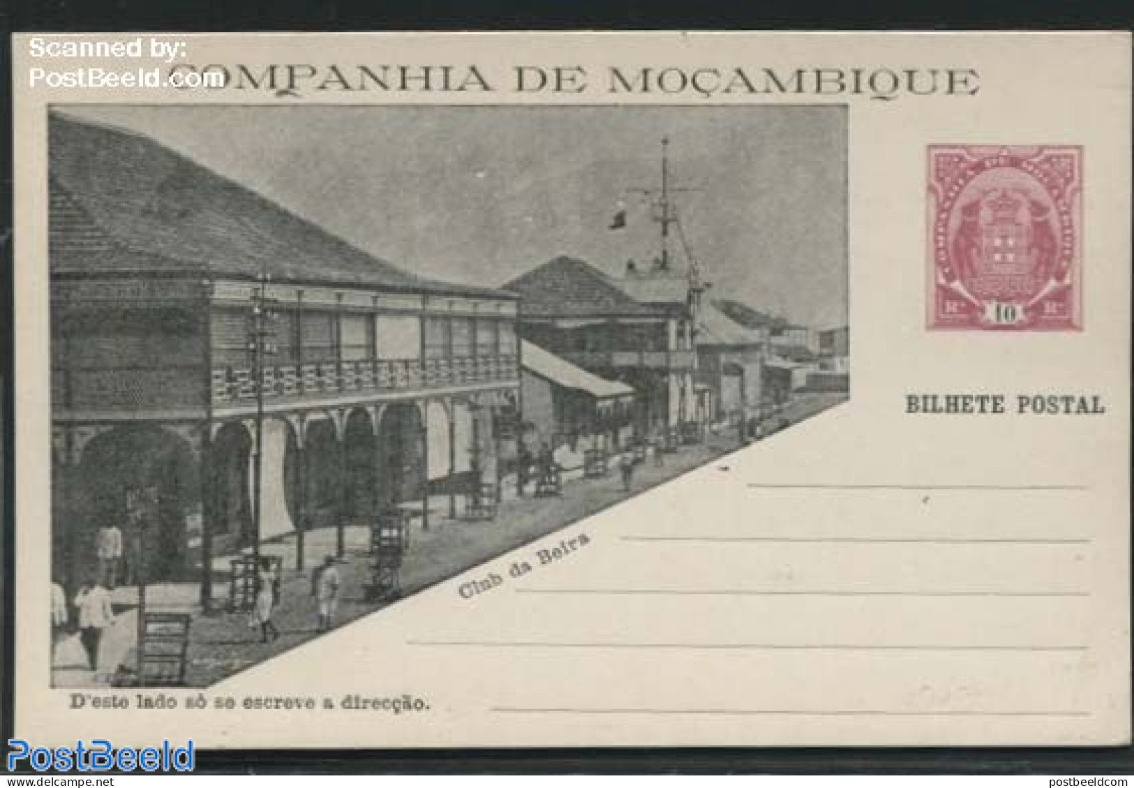 Mozambique 1904 Companhia Postcard 10R, Club Da Beira, Unused Postal Stationary - Mozambico