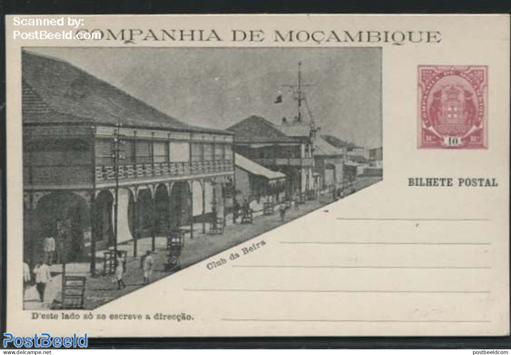 Mozambique 1904 Companhia Postcard 10R, Club Da Beira, Unused Postal Stationary - Mosambik