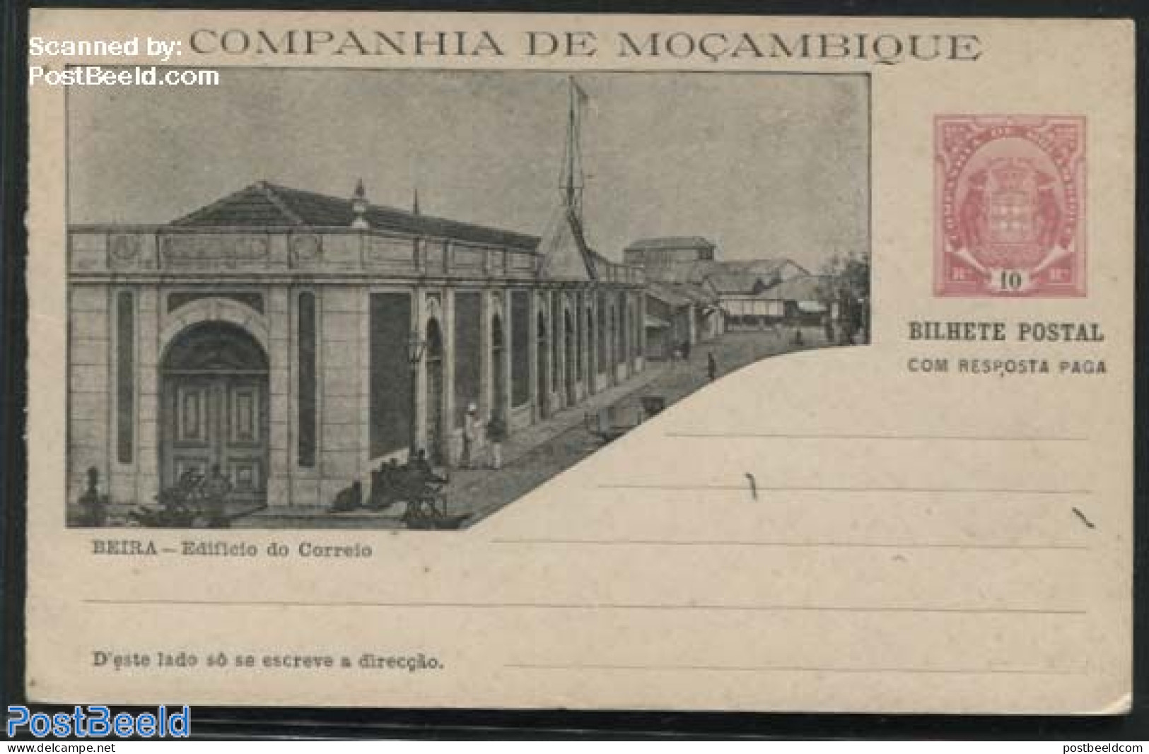 Mozambique 1904 Companha Reply Paid Postcard 10/10R, Edificio Do Correio, Unused Postal Stationary, Post - Posta