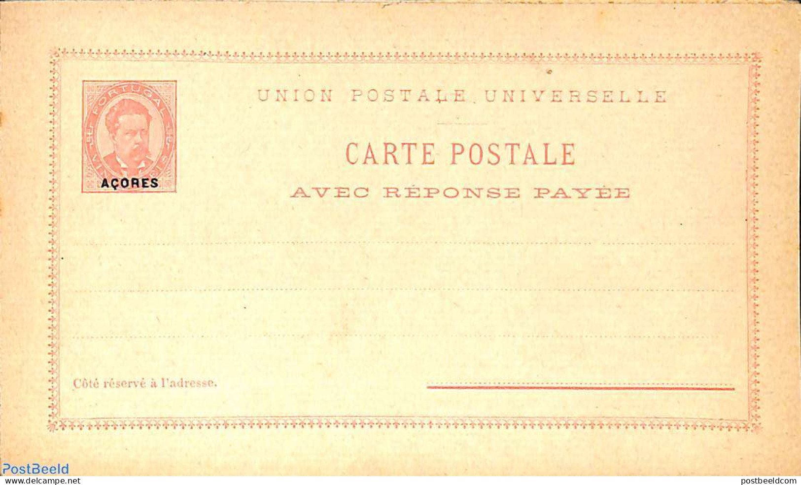 Azores 1887 Reply Paid Postcard 20/20R, Unused Postal Stationary - Azores