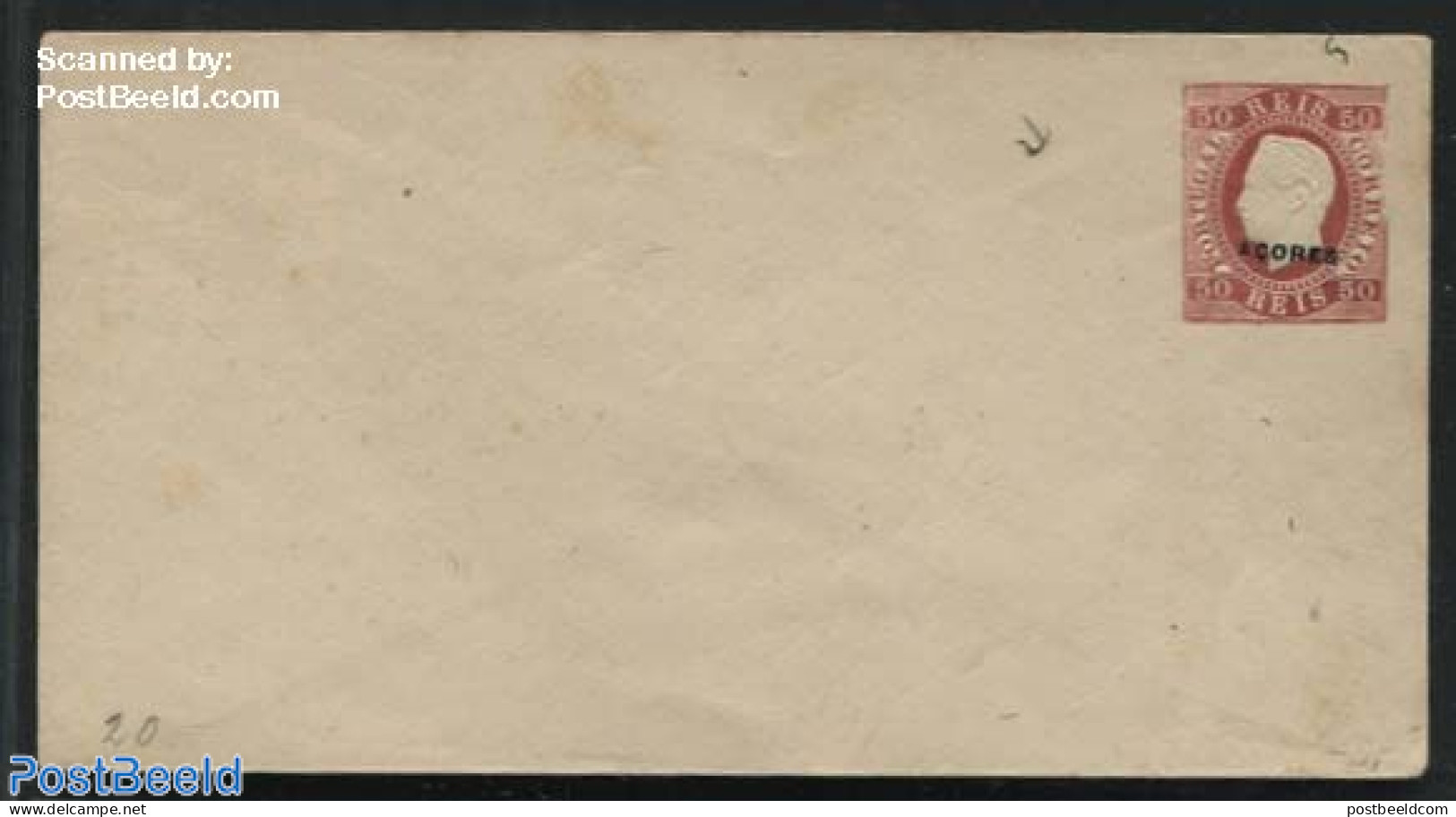 Azores 1882 Envelope 50R (140x75mm), Unused Postal Stationary - Açores