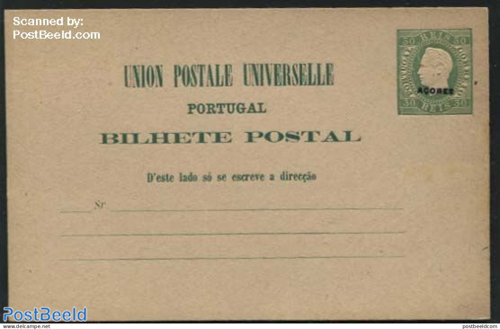 Azores 1883 Postcard 30R, Unused Postal Stationary - Azores