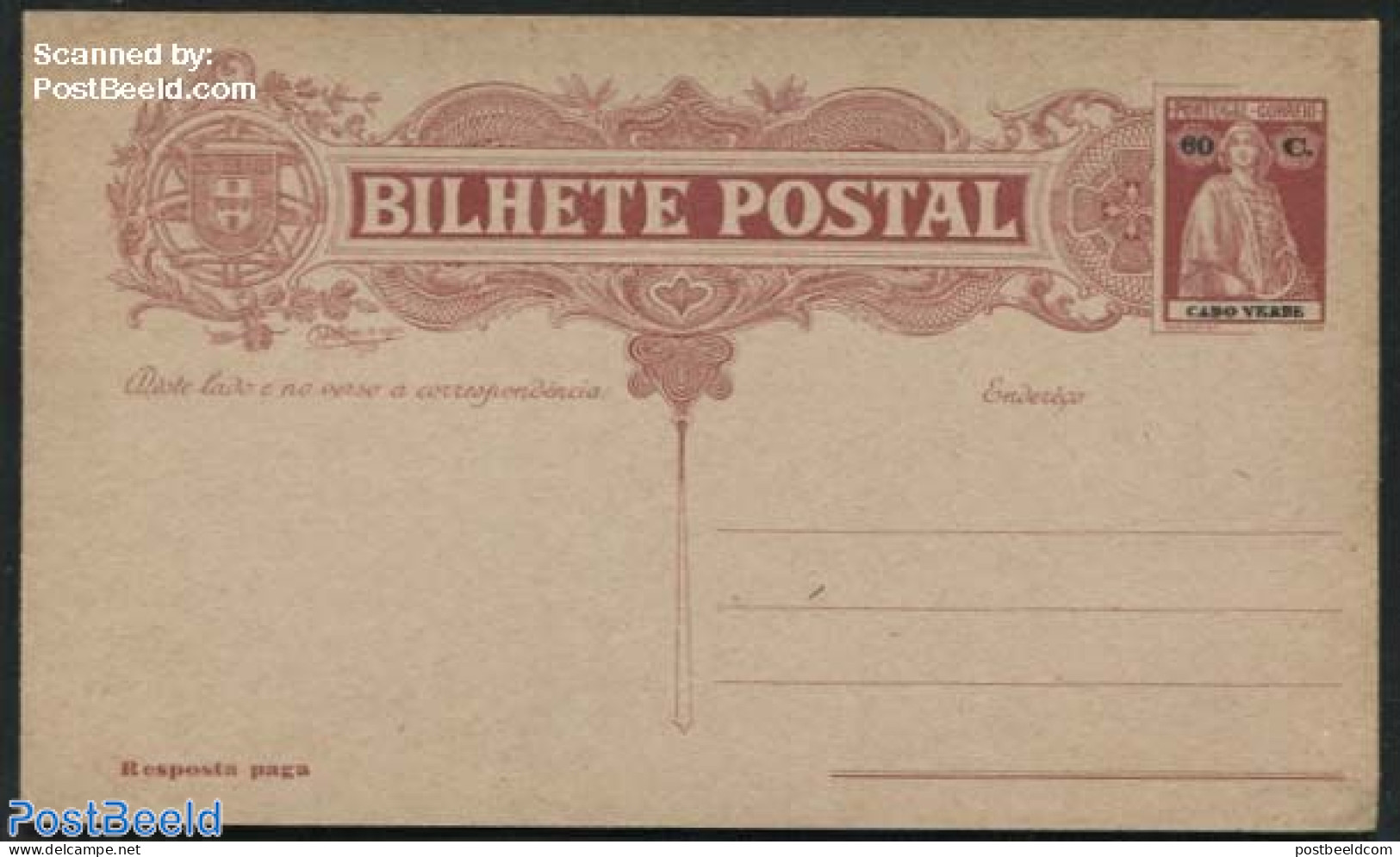 Cape Verde 1926 Reply Paid Postcard 60/60c, Unused Postal Stationary - Cape Verde