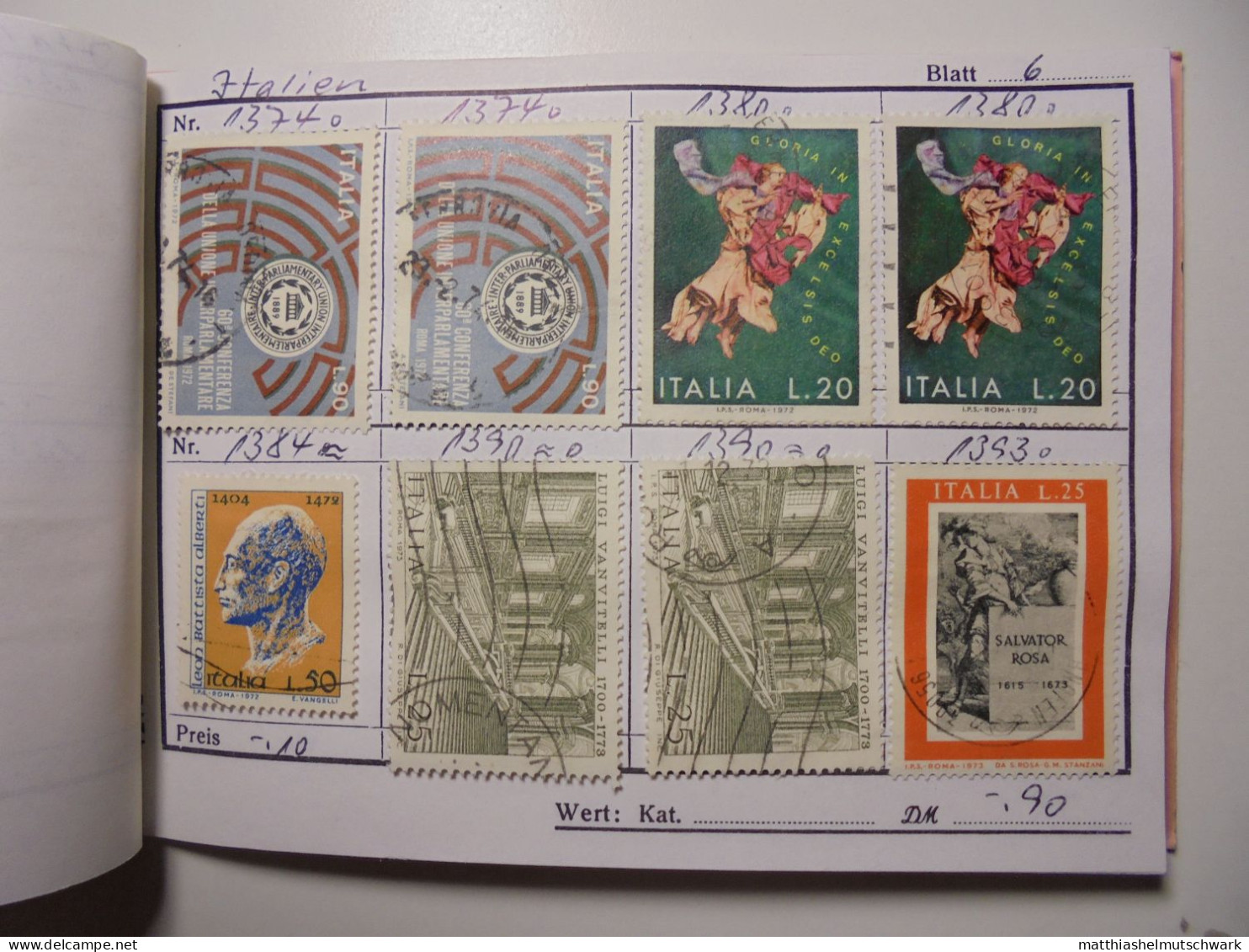 Auswahlheft Nr. 496 20 Blätter 116 Briefmarken xx Italien 1953-1979/Mi Nr. 1258-1645, unvollständig Ca.