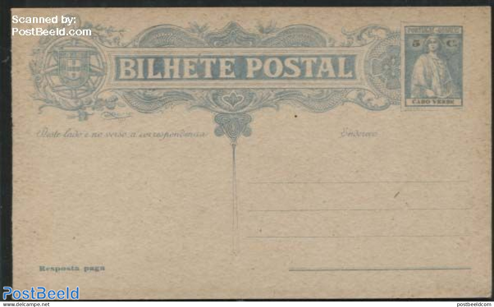 Cape Verde 1926 Reply Paid Postcard 5/5c, Unused Postal Stationary - Islas De Cabo Verde