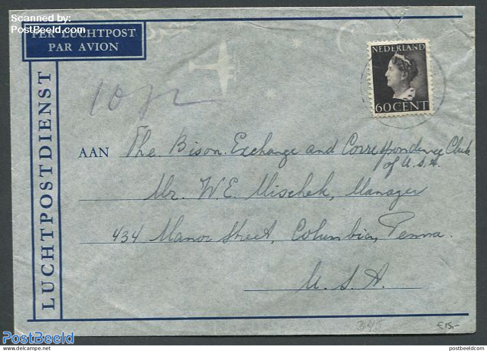 Netherlands 1946 Airmail Cover To ColUmbia Pennsylvania, Postal History, History - Kings & Queens (Royalty) - Cartas & Documentos