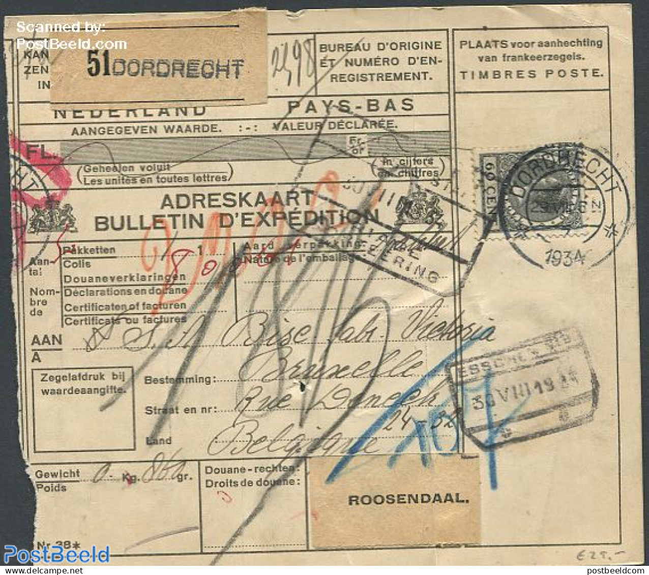 Netherlands 1929 Postale From Dordrecht To Roosendaal With Nvhp No.198, Postal History, History - Kings & Queens (Roya.. - Briefe U. Dokumente