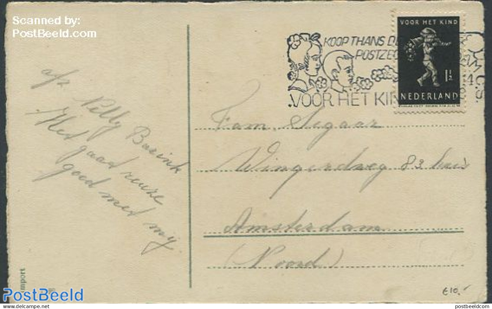 Netherlands 1939 Christmas Card To Amsterdam With Nvhp No. 327, Postal History, Art - Children Drawings - Cartas & Documentos