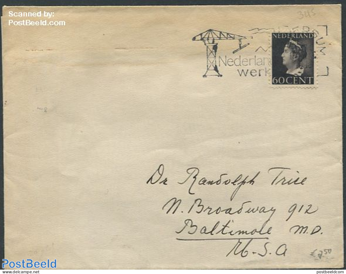 Netherlands 1946 Cover To Baltimore, USA, Postal History, History - Kings & Queens (Royalty) - Covers & Documents