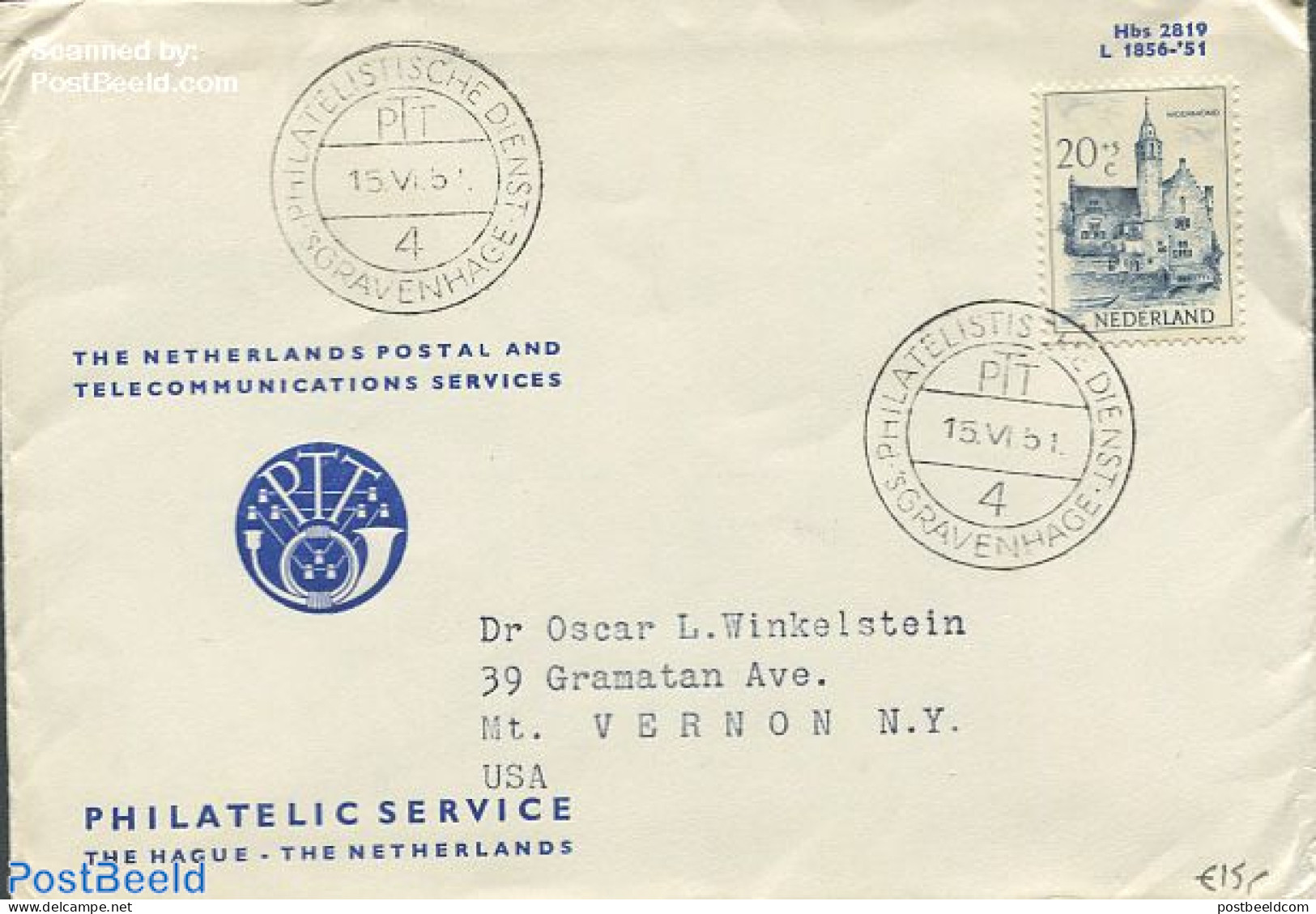 Netherlands 1951 Cover With Nvhp No.572, Postal History, Religion - Churches, Temples, Mosques, Synagogues - Lettres & Documents